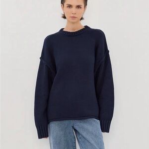 DISSH Roy Oversized Navy Blue Crew Neck Sweater - XXL